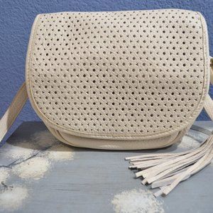 Isaac Mizrahi Bridgehampton Cut Out Pebble Leather Shoulder Bag, Beige, NWOT